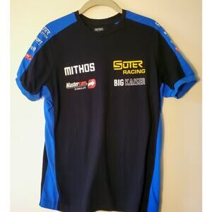 Mithos Racing Branded T-shirt Black & Blue Short Sleeve Size Small 100% Cotton